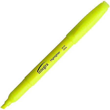 Integra Pen Style Fluorescent Highlighters - Chisel Point Style - Yellow - 12 / Dozen