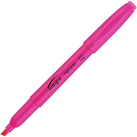 Integra Pen Style Fluorescent Highlighters - Chisel Marker Point Style - Fluorescent Pink - 1 Dozen Integra Pen Style Fluorescent Highlighters - Chisel Marker Point Style - Fluorescent Pink - 1 Dozen