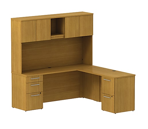 BBF 300 Series L-Shaped Desk & Hutch, 72 3/10"H x 71 1/10"W x 69 2/5"D, Modern Cherry, Premium Installation Service