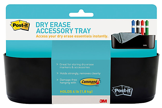 Post-it® Dry Erase Accessory Tray, Deftray, 8 5/8" x 3 1/8" x 2 15/16", Black