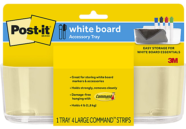 Post-it&reg; Dry Erase Accessory Tray, 8-5/8&rdquo; x 3-1/8" x 2-15/16", 1 Accessory Tray, 4 Adhesive Strips, Clear