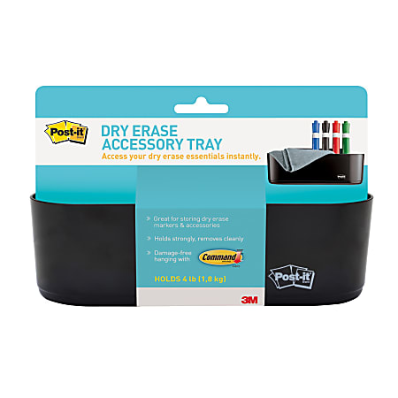 Post-it® Dry Erase Accessory Tray, Deftray, 8 5/8" x 3 1/8" x 2 15/16", Black