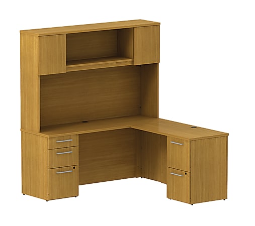 BBF 300 Series L-Shaped Desk & Hutch, 72 3/10"H x 65 3/5"W x 63 2/5"D, Modern Cherry, Premium Installation Service