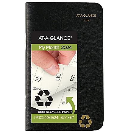 2024-2025 AT-A-GLANCE® Recycled 2-Year Monthly Planner, 3-1/2" x 6", 100% Recycled, Black, January 2024 To December 2025, 70024G05