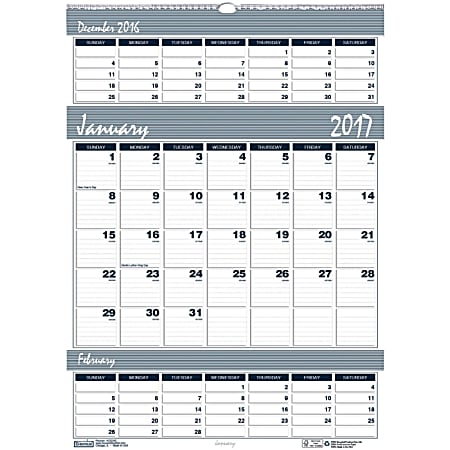 House of Doolittle Bar Harbor Triple Month Wall Calendars - Julian - Monthly - 1 Year - January 2018 till December 2018 - 3 Month Single Page Layout - 15.50" x 22" - Wire Bound - Wall Mountable - Blue, Gray - Paper - Eyelet