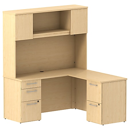 Bush Business Furniture 300 Series L Shaped Desk With Hutch And 2 Pedestals 60"W x 22"D, Natural Maple, Standard Delivery