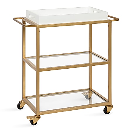 Kate and Laurel Giles Modern 3-Tier Metal Bar Cart, 30"H x 28"W x 13"D, White/Gold