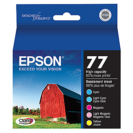 Epson® 77 Claria® High-Yield Cyan, Light Cyan, Magenta, Light Magenta, Yellow Ink Cartridges, Pack Of 5, T077920