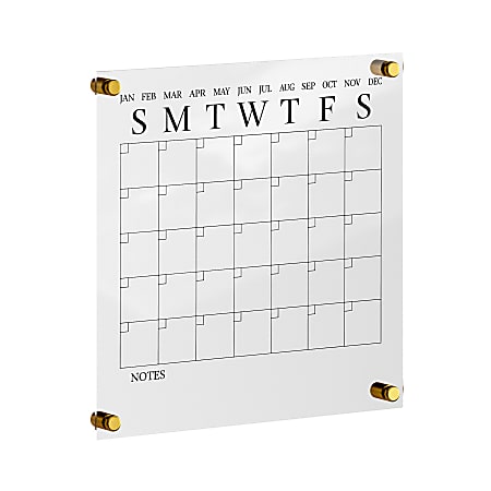 Martha Stewart Grayson Monthly Acrylic Wall Calendar, 14" x 14", Clear/Black, Undated