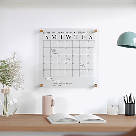 Martha Stewart Grayson Monthly Acrylic Wall Calendar, 14" x 14", Clear/Black, Undated