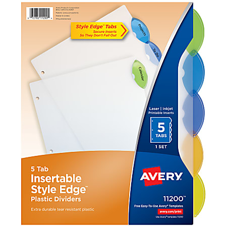 Avery® Style Edge™ Insertable Plastic Dividers, Multicolor,