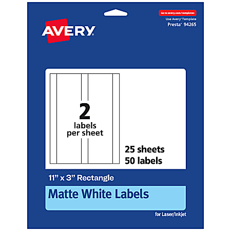 Avery® Permanent Labels, 94265-WMP25, Rectangle, 11" x