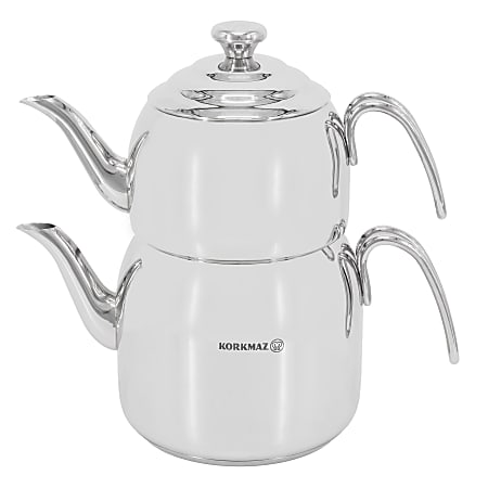 Korkmaz Droppa 9.75-Cup 2-Piece Stainless Steel Tea Pot Set, Maxi, Silver