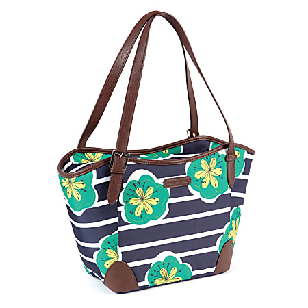Rachael Ray™ Insulated Chelsea Tote, 10" x 15 1/2" x 3", Black/White With Green Peonies