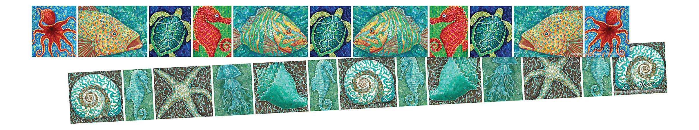 Barker Creek Double-Sided Border Strips, 3" x 35", Surf's Up Coral Reef, Set Of 24