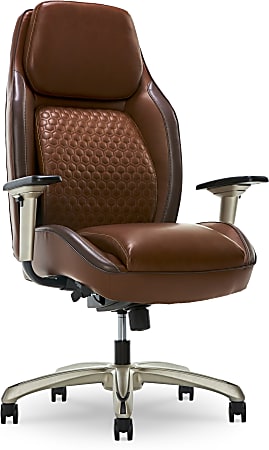 Shaquille O'Neal™ Zephyrus Ergonomic Bonded Leather High-Back Executive Chair, Brown/Silver