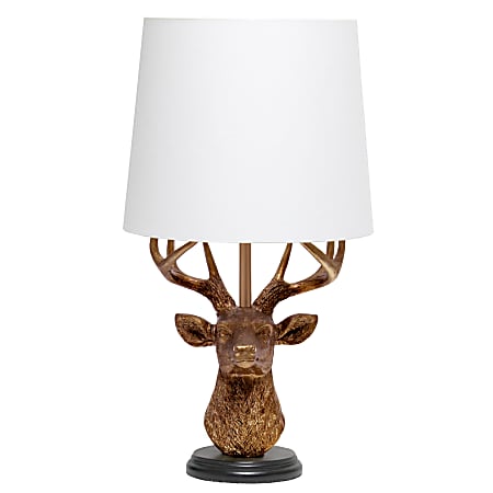 Simple Designs Woodland Antler Deer Table Lamp, 17-1/4"H, White/Copper