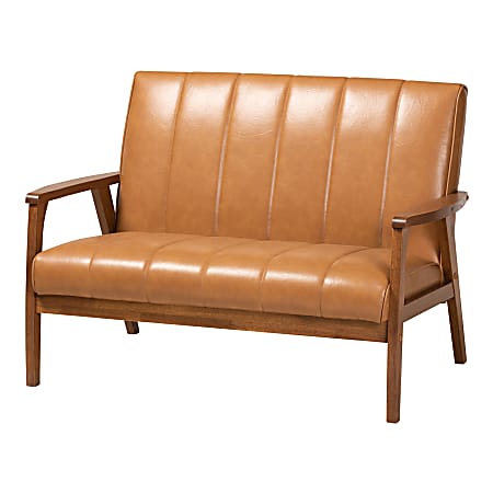 Baxton Studio Nikko Loveseat, Walnut Brown/Tan