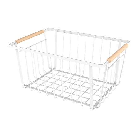 Better Houseware Wire Baskets With Wood Handles, 15-1/4”H x 11”W x 16”D, White, Pack Of 6 Baskets