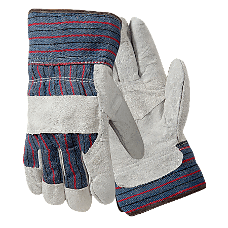R3® Safety Large Leather Palm Gloves, Gray/Blue/Red