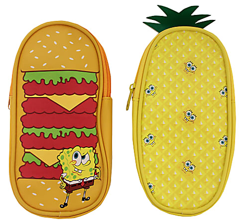 Inkology Nickelodeon's SpongeBob SquarePants Pencil Pouches, 8-1/2" x 4", Assorted Designs, Pack Of 6 Pencil Pouches