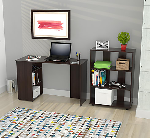 Inval Curved Top Writing Desk With Bookcase Combo, Espresso