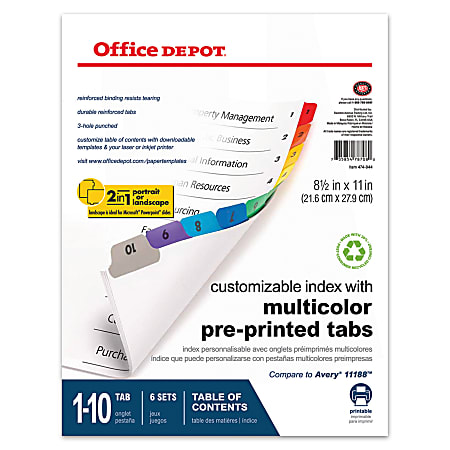 Office Depot® Brand Table Of Contents Customizable Index