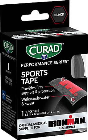 CURAD® IRONMAN Performance Series Sports Tape, 1-1/2" x 10 Yd, Black/Red, Pack Of 24 Rolls