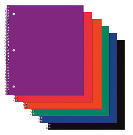 OfficeMax® Poly Cover Wirebound Notebook, 9" x 11", 1 Subject, Wide Ruled, 100 Sheets, Assorted Colors