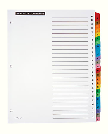 Office Depot&reg; Brand Table Of Contents Customizable Index With Preprinted Tabs, Multicolor, A-Z