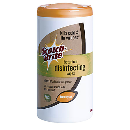 Scotch-Brite™ Botanical Disinfecting Wipes, Lemongrass Scent, Container Of 75