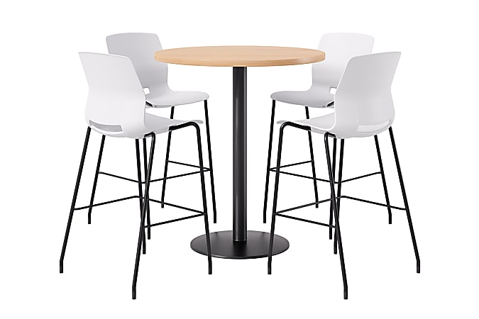 KFI Studios Proof Bistro Round Pedestal Table With Imme Barstools, 4 Barstools, Maple/Black/White Stools