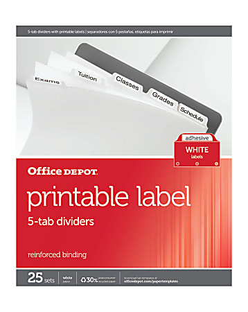 Office Depot® Brand Plain Dividers With Tabs And Labels, White, 5-Tab, Pack  Of 25 Sets
