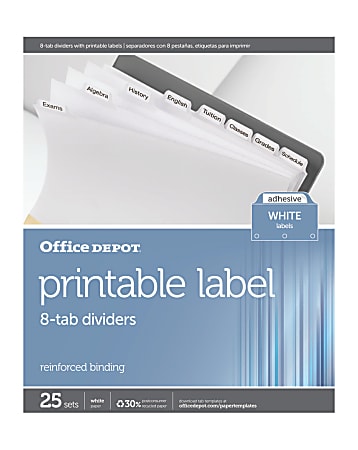 Office Depot® Brand Plain Dividers With Tabs And Labels, White, 8-Tab, Pack  Of 25 Sets