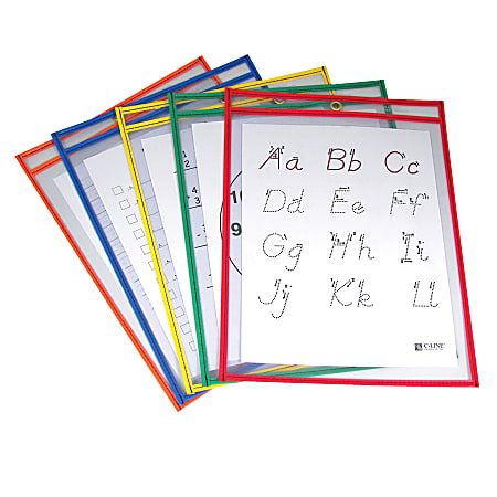 C Line Reusable Dry Erase Pockets 9 x 12 Assorted Primary Colors Pack Of 25  - Office Depot