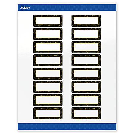 Avery® Printable Labels With Sure Feed® Technology, S00-ETF, Rectangle, 1" x 2-5/8", Glossy White With Preprinted Black/Gold Vein Border, Pack Of 160