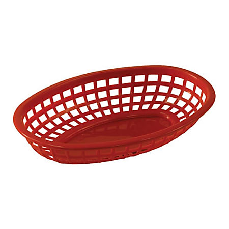 Tablecraft Oval Plastic Serving Baskets, 1-7/8"H x 6"W x 9-3/8"D, Red, Pack Of 12 Baskets