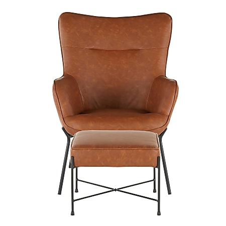LumiSource Izzy Industrial Lounge Chair And Ottoman Set BlackCamel