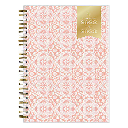 Day Designer Weekly/Monthly Planner, 5-7/8" x 8-5/8", Isla Tile Apricot Frosted, July 2022 To June 2023, 136669