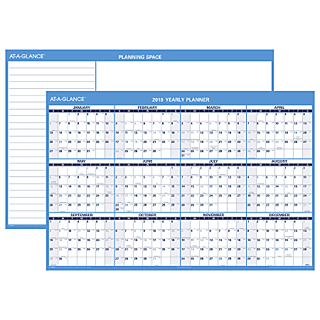 AT-A-GLANCE® Horizontal Erasable Wall Calendar, 48" x 32", January to December 2019
