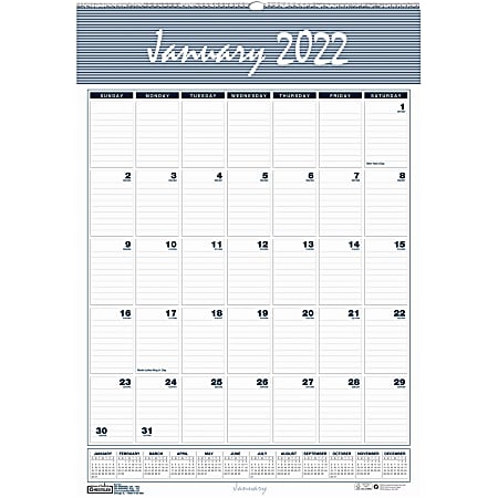 House of Doolittle Bar Harbor 12-Month Wall Calendar - Julian Dates - Monthly - 1 Year - January 2022 till December 2022 - 1 Month Single Page Layout - 8 1/2" x 11" Blue/Gray Sheet - 1" x 1.25" Block - Wire Bound - Blue, Gray
