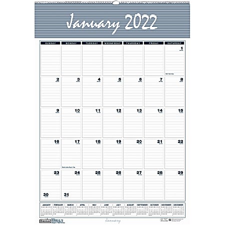 House of Doolittle Bar Harbor 12-Month Wall Calendar - Julian Dates - Monthly - 1 Year - January 2022 till December 2022 - 1 Month Single Page Layout - 8 1/2" x 11" Blue/Gray Sheet - 1" x 1.25" Block - Wire Bound - Blue, Gray