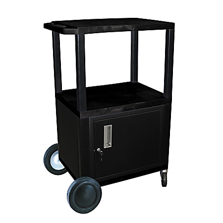 H. Wilson Plastic Utility Cart With Locking Cabinet And Big Wheel Kit, 42"H x 24"W x 18"D, Black
