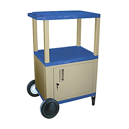 H. Wilson Plastic Utility Cart With Locking Cabinet And Big Wheel Kit, 42"H x 24"W x 18"D, Blue