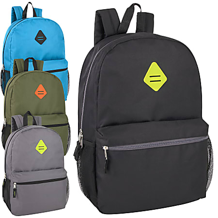 Trailmaker Solid Backpacks, Assorted Colors (Black, Charcoal, Green, Blue), Pack Of 24 Backpacks