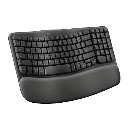 Logitech&reg; Wave Keys Wireless Ergonomic Keyboard With Cushioned Palm Rest, 61% Recycled, Graphite, 920-011898