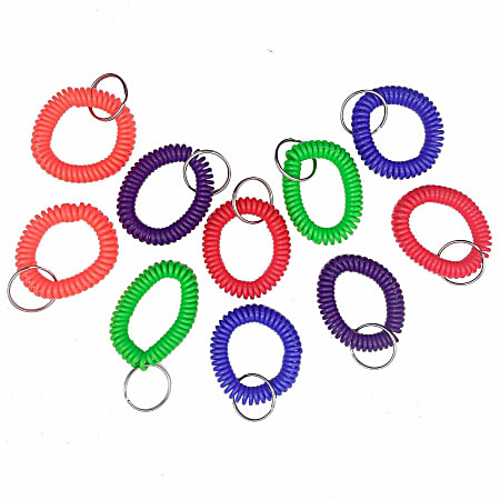 Sparco Split Ring Wrist Coil Key Holders - 2.1" Height x 2.1" Width x 2.4" Length - Assorted - 10 / Pack