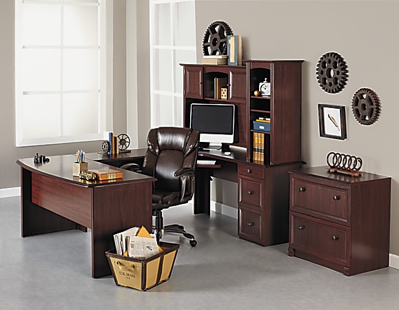 Realspace&reg; Broadstreet 65"W U-Shaped Executive Corner Desk, Cherry