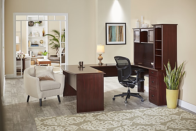 Realspace® Broadstreet 65"W U-Shaped Executive Corner Desk, Cherry