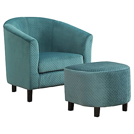 Monarch Specialties Accent Chair And Ottoman Set, Turquoise Quilted/Black